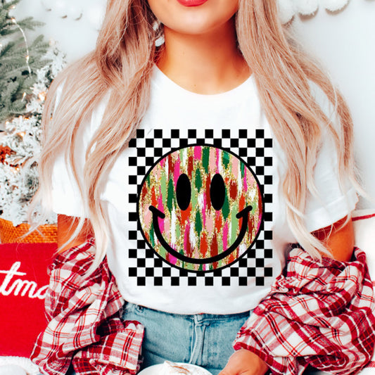 Graphic Tee, Tshirt, Christmas, Holiday, Checker Smiley