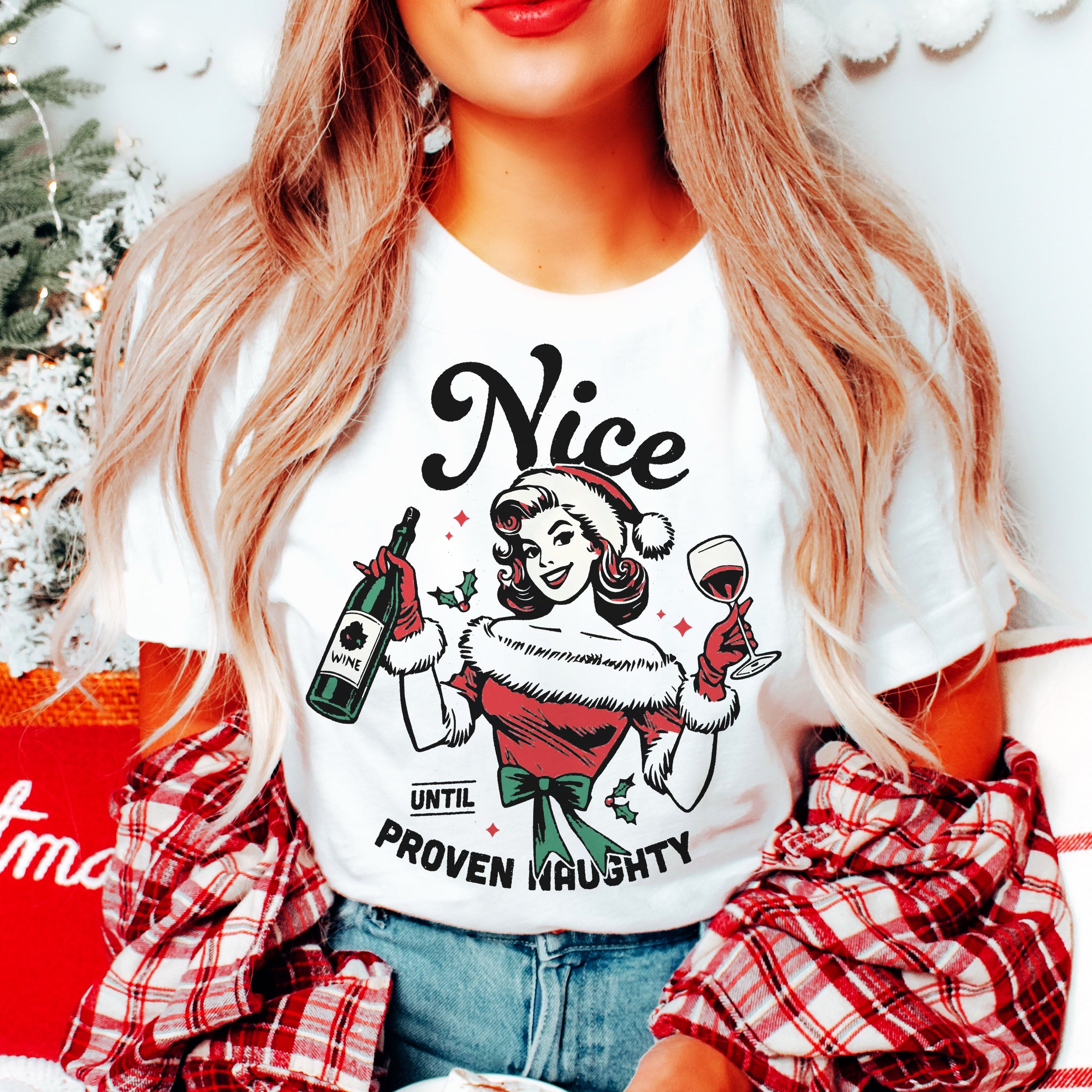 Graphic Tee, Tshirt, Christmas, Holiday, Vintage Nice Until Naughty