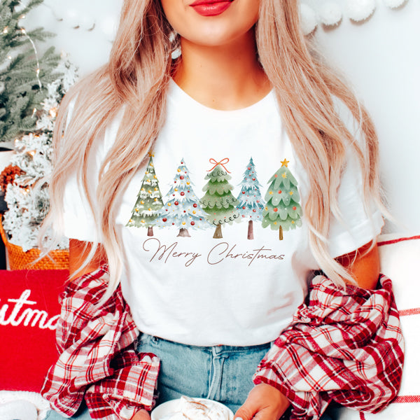 Graphic Tee, Tshirt, Christmas, Holiday, Bows, Trees