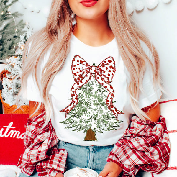 Graphic Tee, Tshirt, Christmas, Holiday, Bows, Toile Tree