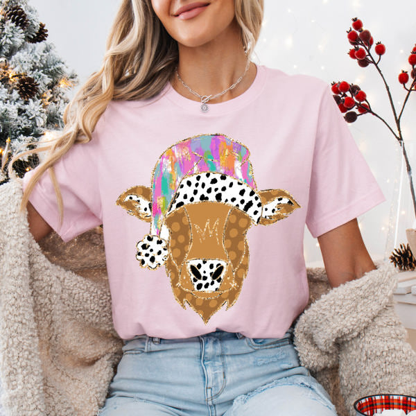 Graphic Tee, Tshirt, Christmas, Holiday, Pink Cow