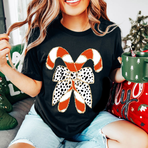 Graphic Tee, Tshirt, Christmas, Holiday, Bows, Candy Cane