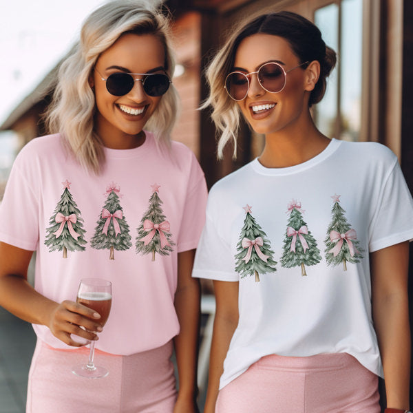 Graphic Tee, Tshirt, Christmas, Holiday, Pink Bow Trees