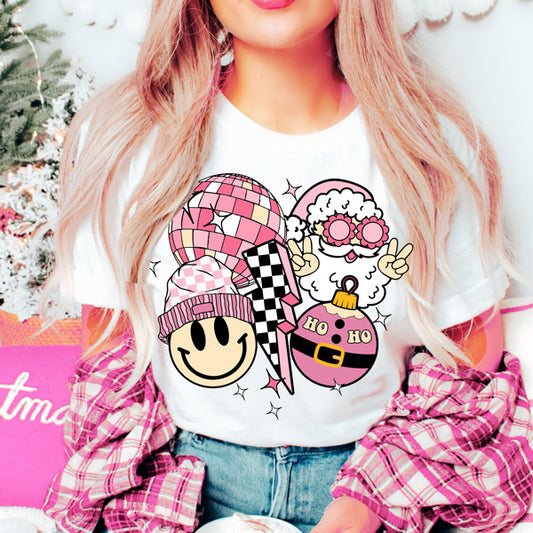 Graphic Tee, Tshirt, Christmas, Holiday, Santa, Smiley, Checkers