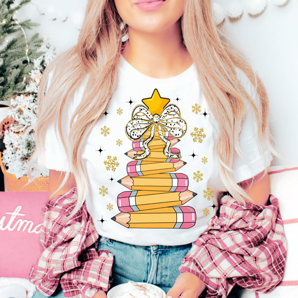 Graphic Tee, Tshirt, Teacher, Christmas Pencil Tree