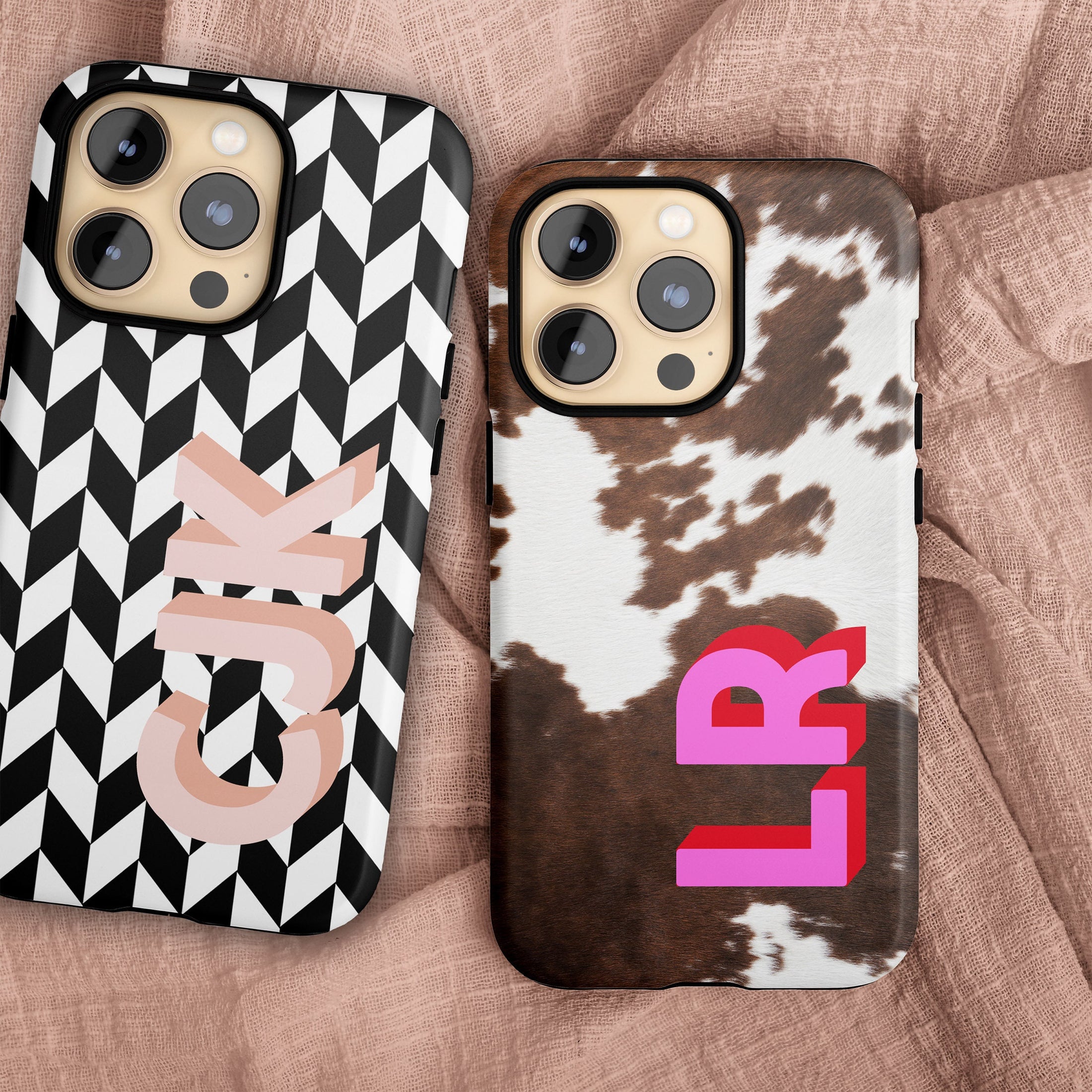 Personalized Shadow Initial Phone Case, Custom Name, iPhone 16, 15, 14, 13, 12, Magsafe, Pro Max, Plus,Mini, Tortoise, Cow, Leopard, Stripes