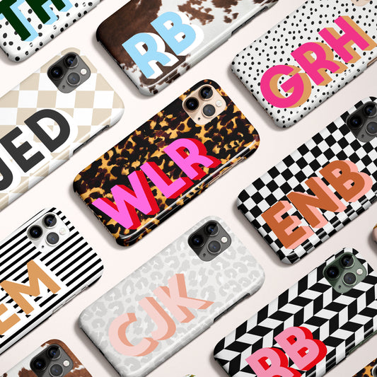 Personalized Shadow Initial Phone Case, Custom Name, iPhone 16, 15, 14, 13, 12, Magsafe, Pro Max, Plus,Mini, Tortoise, Cow, Leopard, Stripes