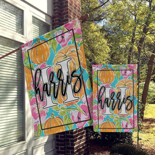 Personalized Welcome Flags, House Flags, Garden Flags, Porch Flags, Yard Flags, Preppy Fall Decor, Autumn, Thanksgiving Pumpkins Design