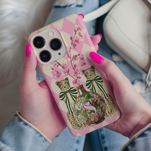 Personalized Name Initial Phone Case, Custom Letter Case, iPhone 15 Case, 14, 13, Magsafe, Pro Max, Mini, Floral, Leopard, Chinoiserie Vase