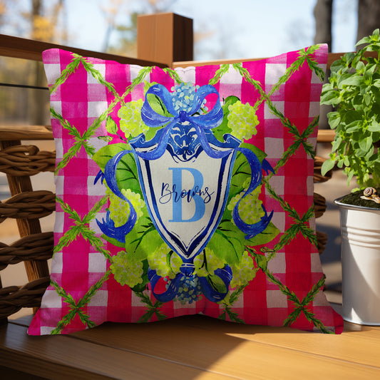 Personalized Pillow Cover, Monogram Decor, Custom Pillow Case, Modern Preppy Pillows, Hydrangeas, Maximalist, Bow, Name, Initial