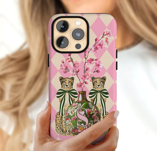 Personalized Name Initial Phone Case, Custom Letter Case, iPhone 15 Case, 14, 13, Magsafe, Pro Max, Mini, Floral, Leopard, Chinoiserie Vase