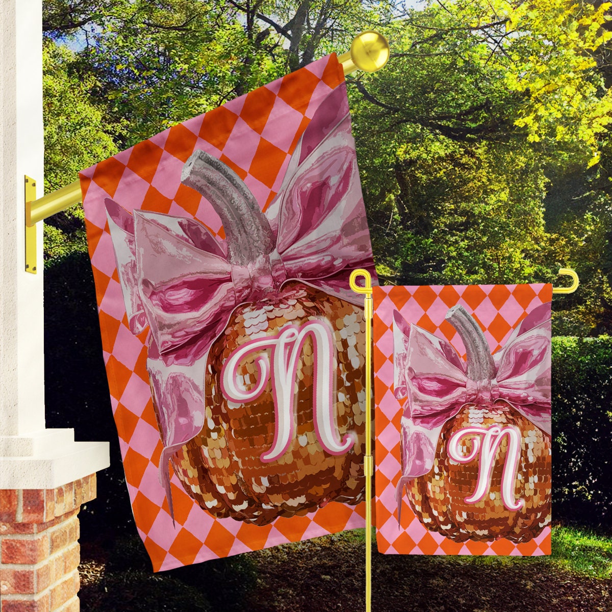 Personalized Fall Flag, Custom Garden & House Flag, Maximalist Garden Flag, Pumpkin, Jewel Halloween, bling pumpkins, diamonds, sequins