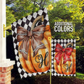 Load image into Gallery viewer, Personalized Fall Flag, Custom Garden & House Flag, Football Lover Garden Flag, Pumpkins, Halloween, Festive, School Spirit, Bows, Initial
