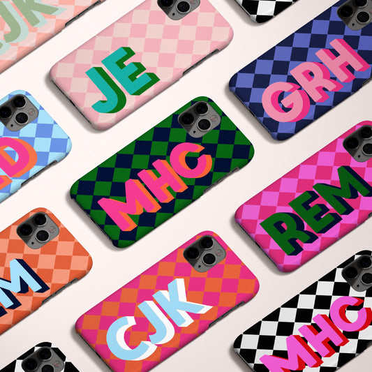 Personalized Shadow Initial Phone Case, Custom Name, iPhone 16, 15, Magsafe, iPhone 16, Pro Max, Iphone 12, Bold Colorful Diamond Pattern