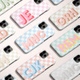 Load image into Gallery viewer, Personalized Shadow Initial Phone Case, Custom Name, iPhone 16, 15, Magsafe, iPhone 16, Pro Max, Iphone 12, Pastel Checkers, Boho, Neutral
