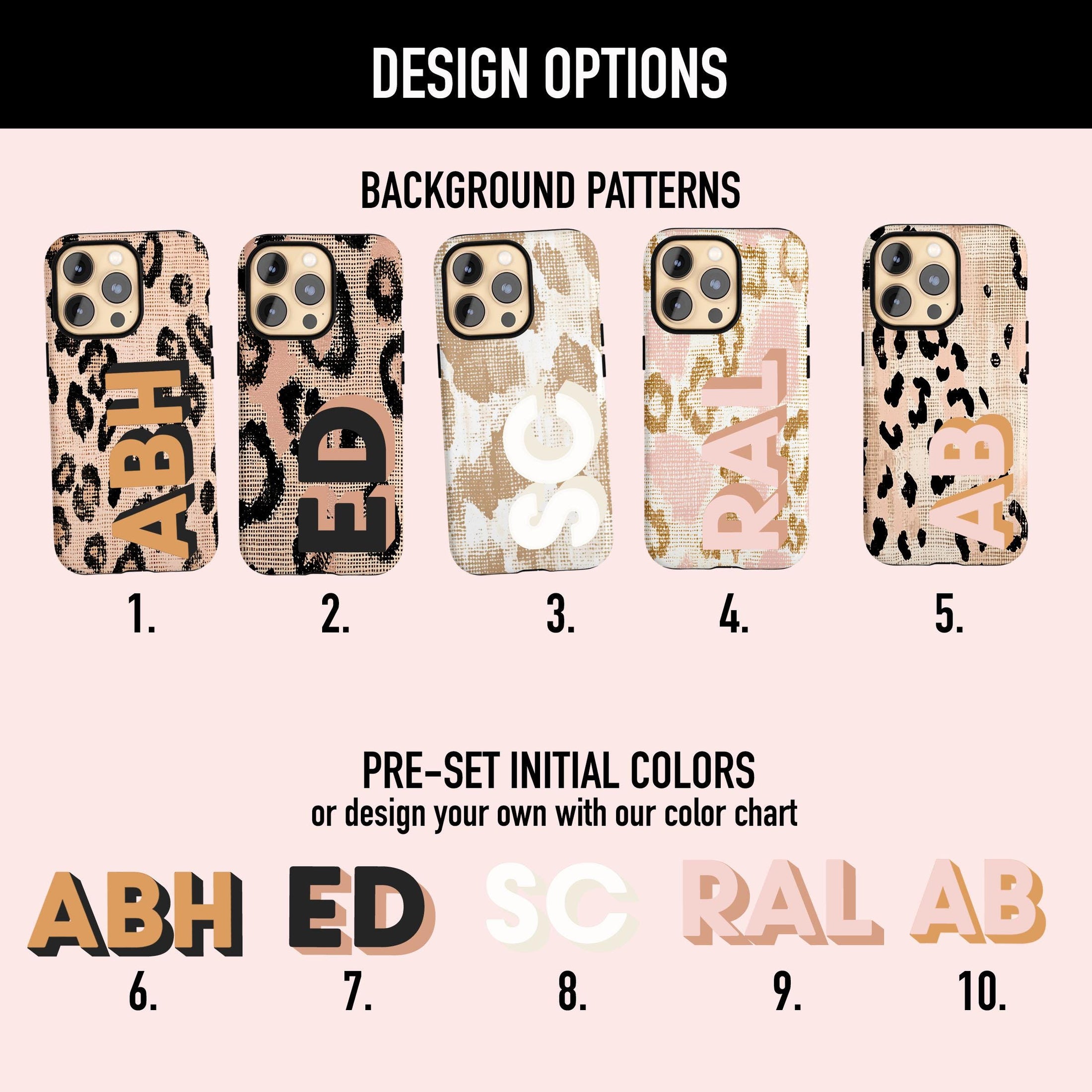 Personalized Boho Leopard, Shadow Initial Phone Case, Custom Name, iPhone 16, 15, 14, 13, 12, Magsafe, Pro Max, Plus,Mini, Cheetah, Neutral