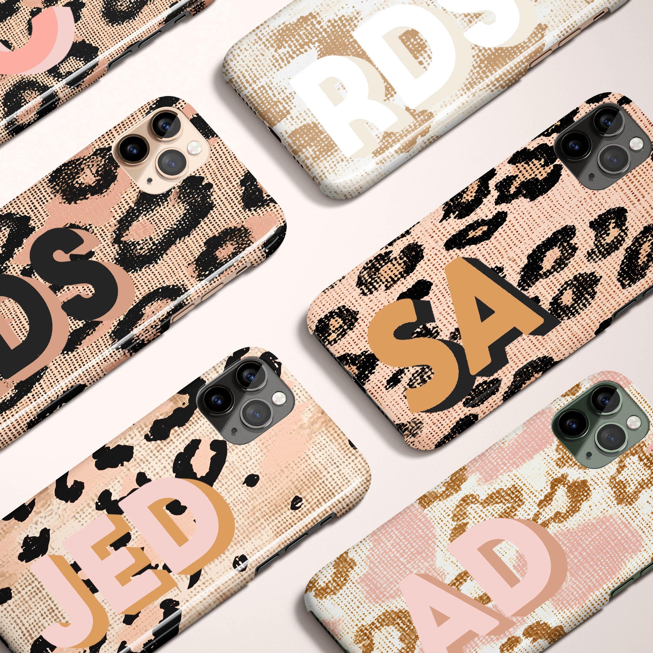 Personalized Boho Leopard, Shadow Initial Phone Case, Custom Name, iPhone 16, 15, 14, 13, 12, Magsafe, Pro Max, Plus,Mini, Cheetah, Neutral