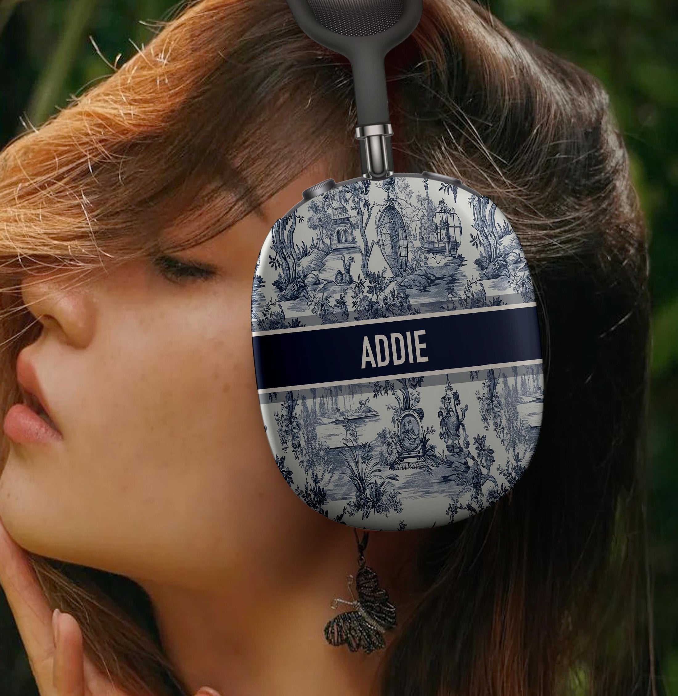 Personalized Airpods Max Covers, Custom Air Pod Max, Snap Headphone Protective Cover, Initials,Letters,Toile De Jouy, French Vintage Pattern