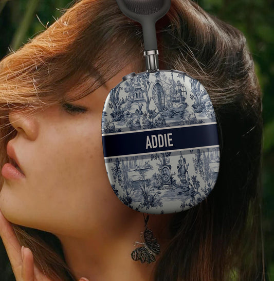 Personalized Airpods Max Covers, Custom Air Pod Max, Snap Headphone Protective Cover, Initials,Letters,Toile De Jouy, French Vintage Pattern