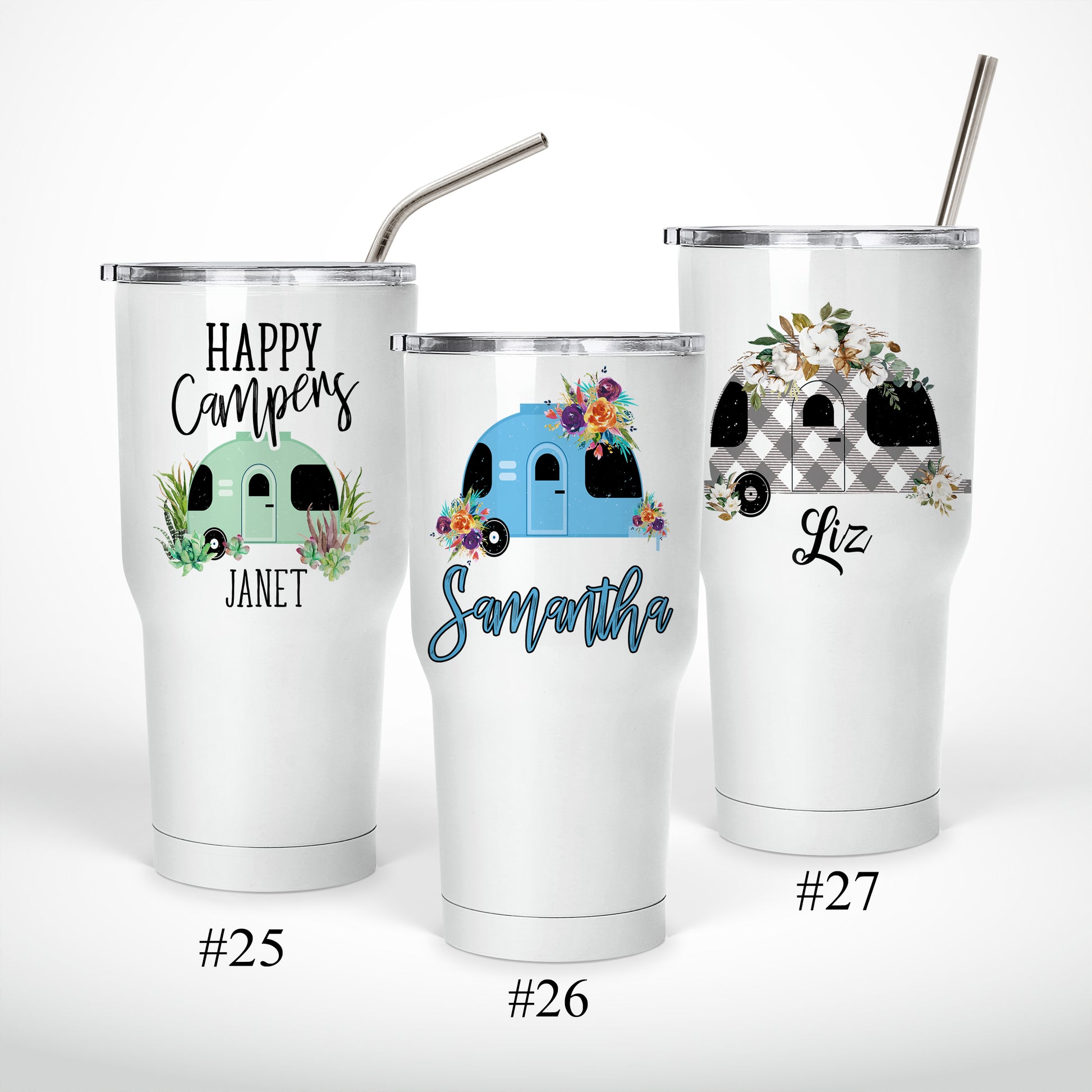 Happy Camper - Engraved Stainless Steel Tumbler, Yeti Style Cup, Happy  Camper Cup