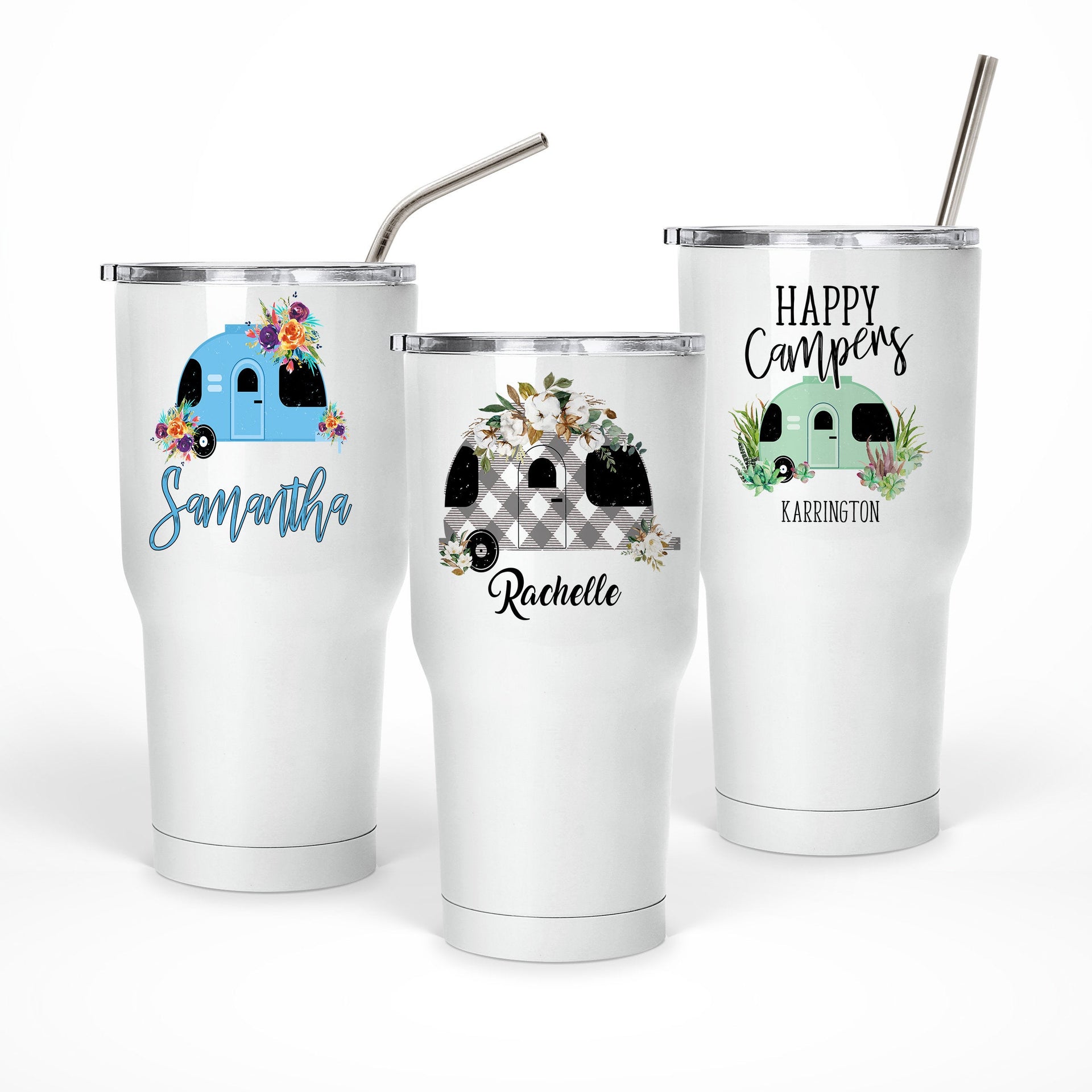 Happy Camper - Engraved Stainless Steel Tumbler, Yeti Style Cup, Happy  Camper Cup